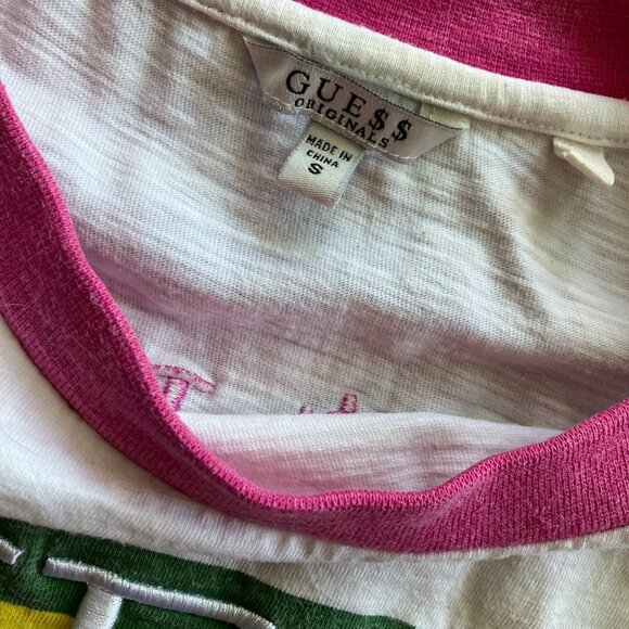 Guess Cropped Pink Striped Size S Rainbow Money T-Shirt - Picture 5 of 8